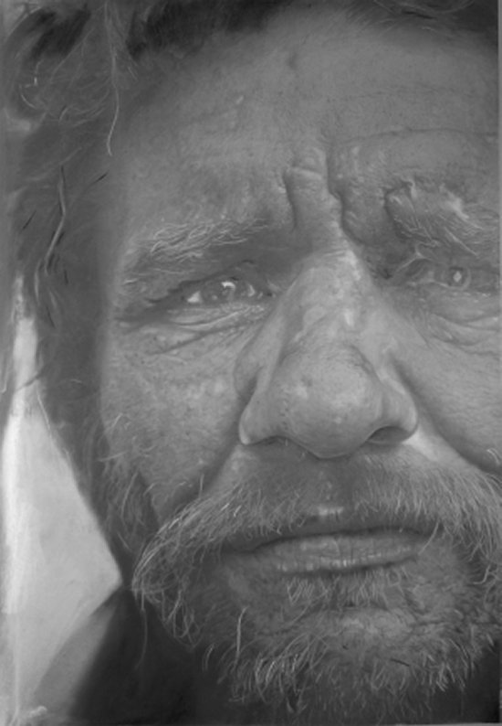 チョークと黒鉛だけで描かれた写真のようなリアルな絵画