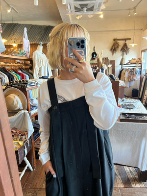 美品　yori　ウエストリボンワイドサロペット　ドロップリブタンク　2点セット Favori:❀ハイウエストサロペット❀