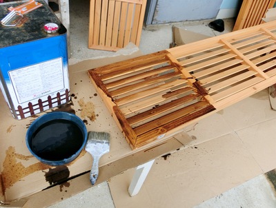 台風でこわれたラティスをルーバーに交換（腹ごなしのＤＩＹ）
