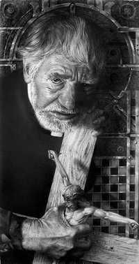 写真にしかみえない老人を描いた鉛筆アート