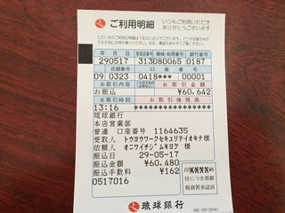 寄付金を送金しました