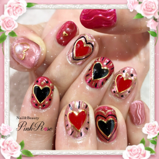 Nail And Beauty ピンクローズ 沖縄県糸満市ネイル 糸満市マツエク 沖縄増毛スクール ハデ派手バレンタインネイル 糸満市ネイル