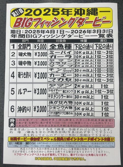 第31回2025シーランド年間ダービーのご案内