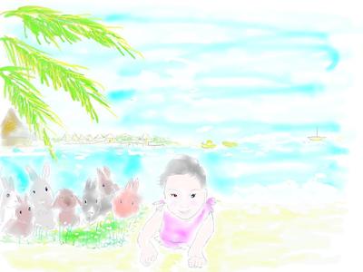 Emimamaさんからのイラストプレゼント～♪娘とウサギと海