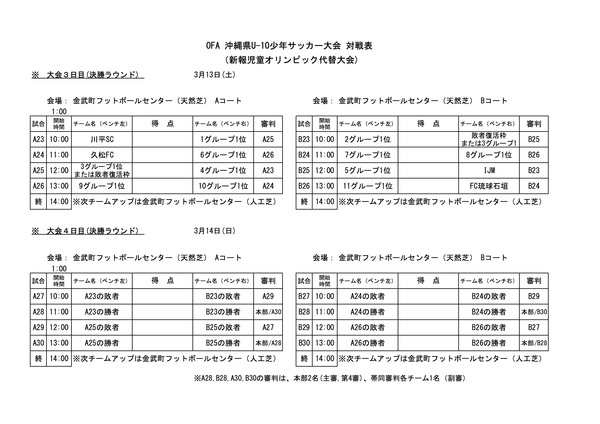 Ofa沖縄県u 10少年サッカー大会 要項 対戦表 宇栄原fc