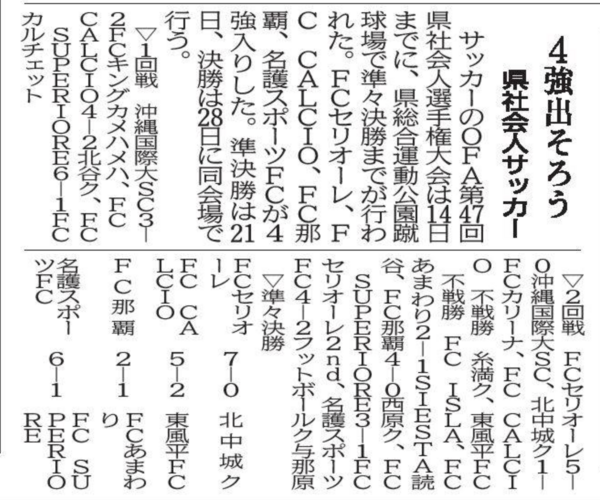 沖縄県社会人サッカー選手権大会 ベスト４