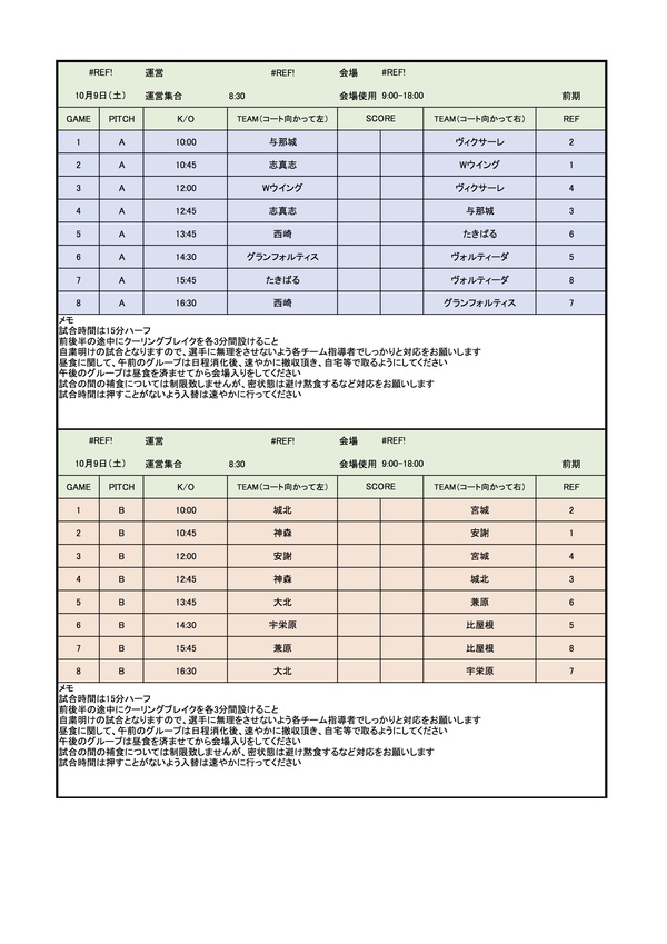 Jfa U 12サッカーリーグ 沖縄県topリーグ 10 9対戦表 宇栄原fc