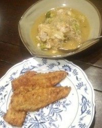 鰯のフライにチキンのクリーム煮です。 2013/01/15 21:13:44
